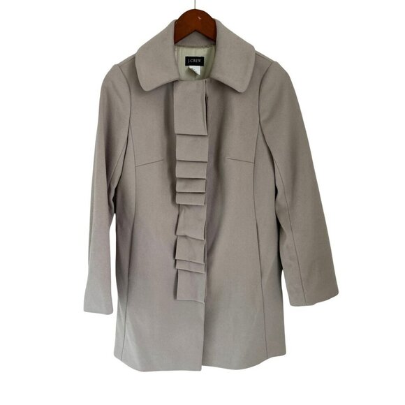 J.Crew Womens Ruffle Front 100% Wool Coat Size Pale Gray Long Sleeve - Picture 5 of 11